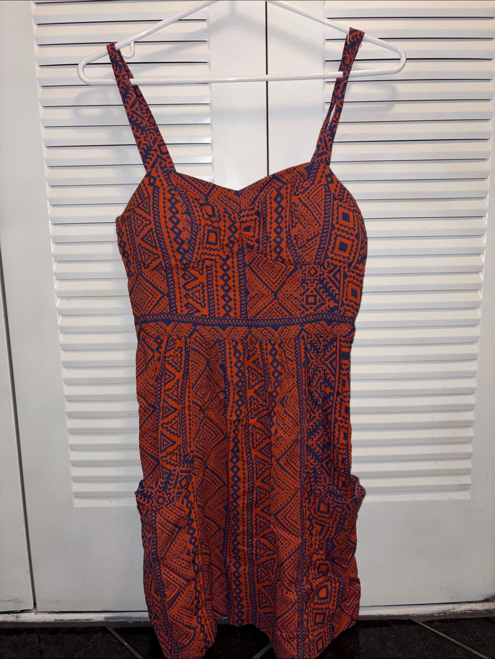 Sleeveless Orange & Navy Print Sundress